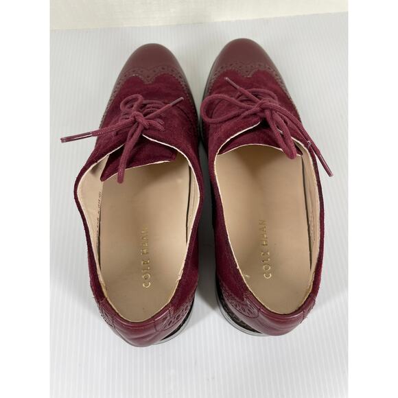 COLE HAAN Skylar Suede Leather Oxfords Size 6.5 Burgundy Wingtip Classic Preppy - Picture 7 of 12